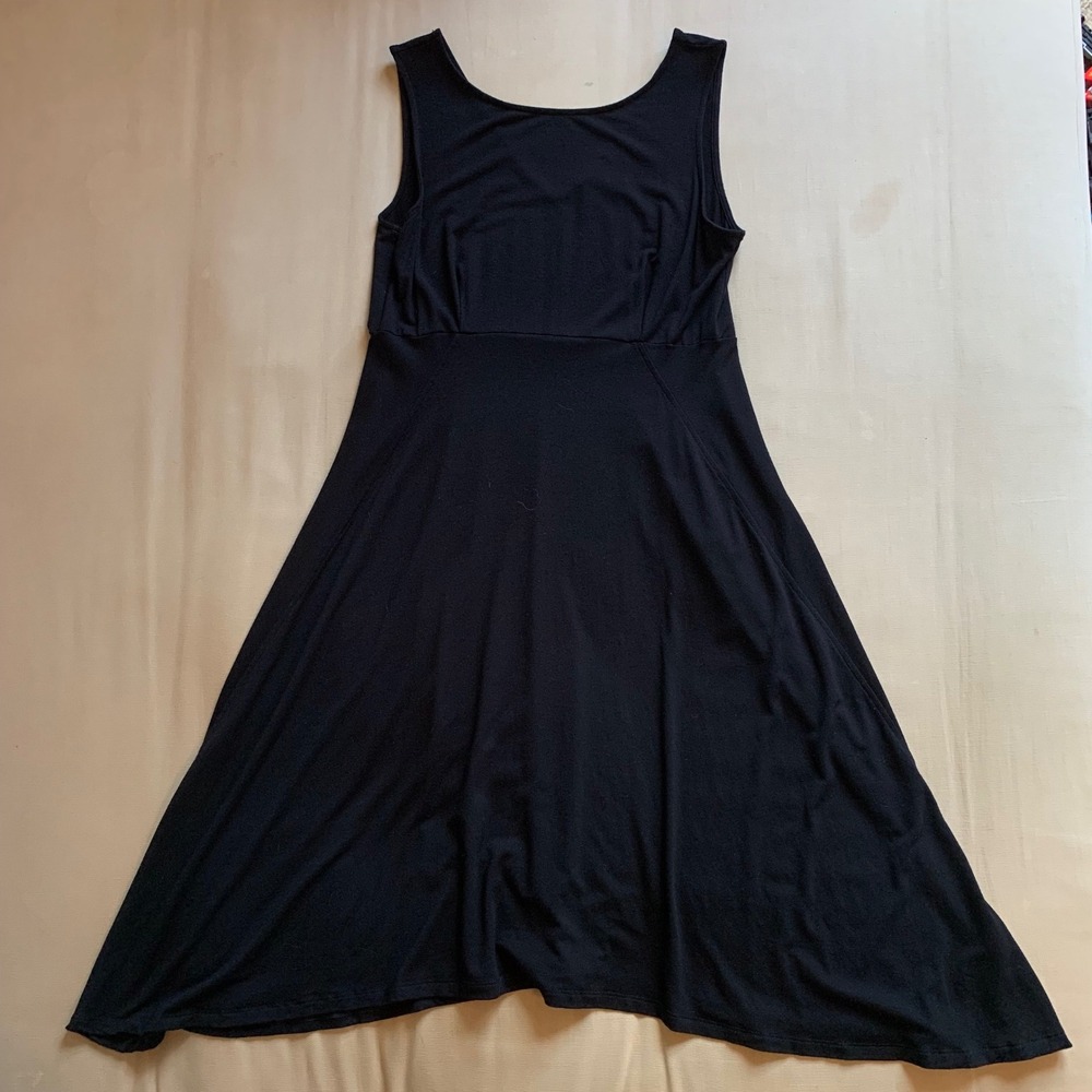 EILEEN FISHER Black Sleeveless Midi Dress Made‎ in USA Womens M Viscose Stretch